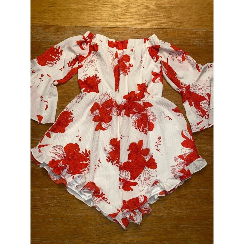 Baby Floral Off-Shoulder Romper With Bell Sleeves